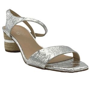 Franco Sarto Metallic Raffia‎ Heel Melody Sandals Silver 5.5